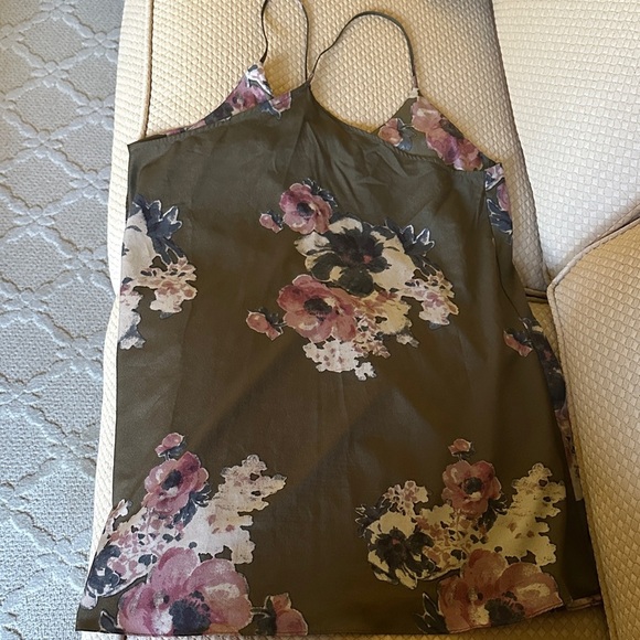 Free People Asymmetrical Slip Floral Dress in Olive Green and Rose size S - Picture 5 of 5
